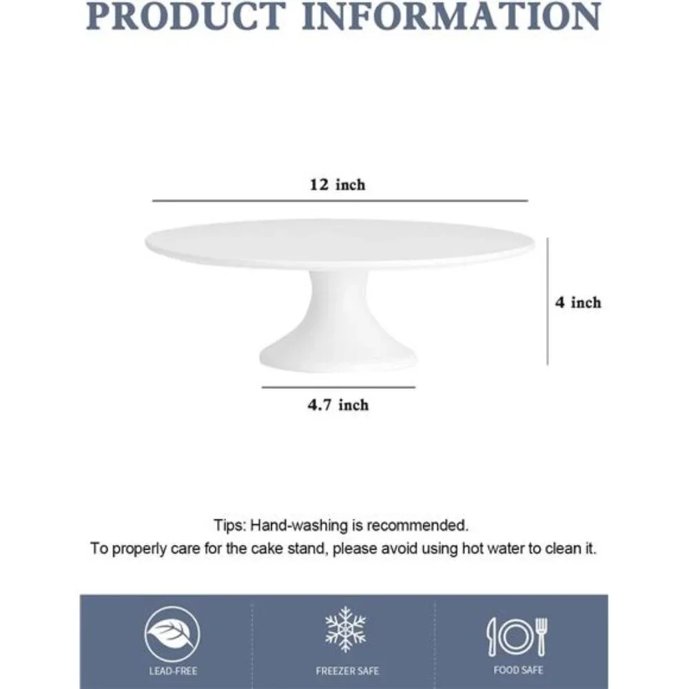12-Inch Porcelain Round Cake Stand, Cake Plate, Dessert Stand, Cake Stand - Picture 2 of 7
